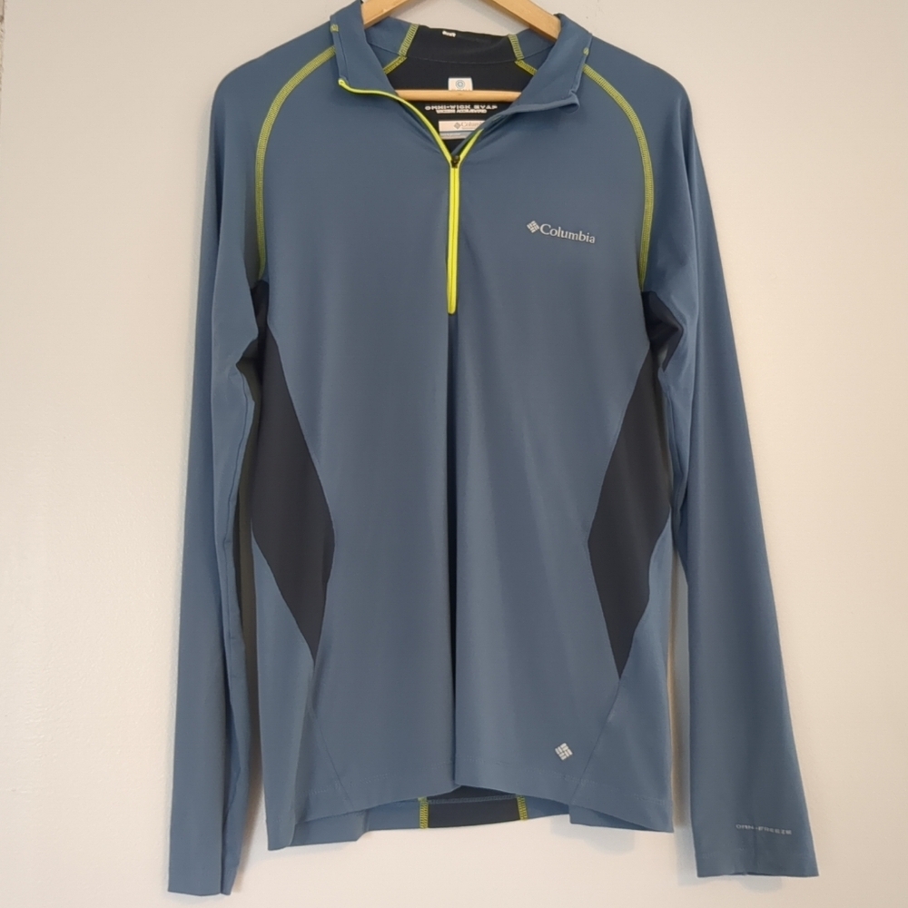 Columbia Shirt Men's Medium Moisture Wick Long Sleeve Blue 3/4 Zip